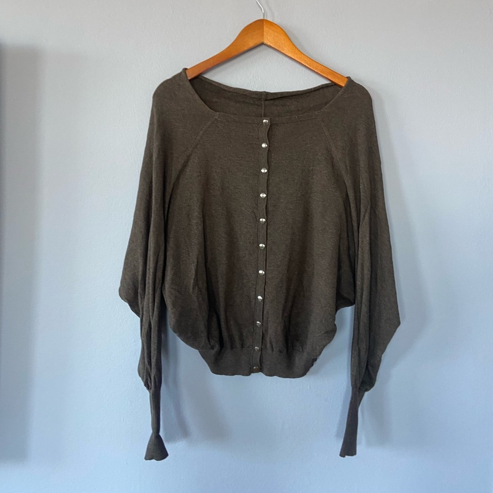 🛑SOLD All Saints Brown Elgar Button Back Cowl Neck Sweater - Picture 7 of 8
